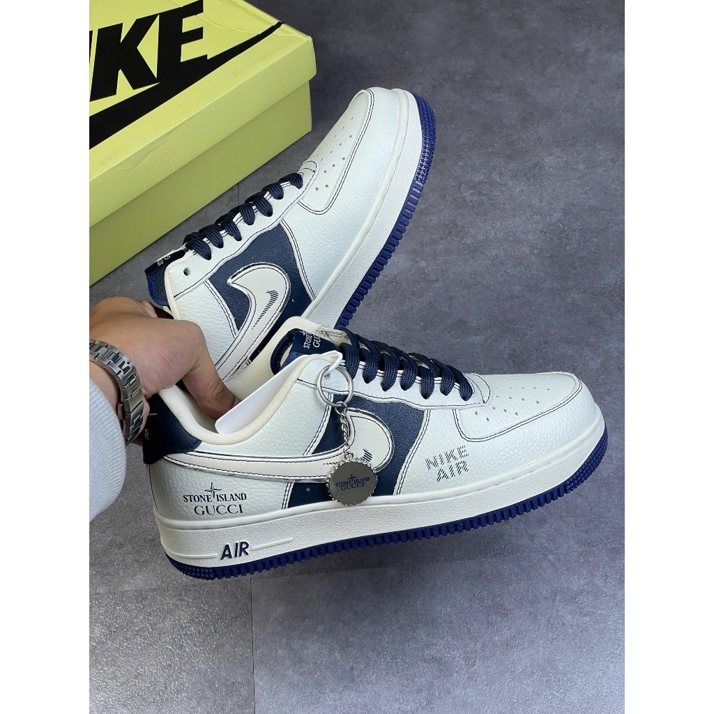 Giày Thể Thao  Air Force 1 Stone Island Navy Trắng Xanh