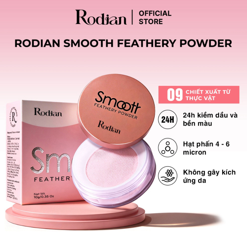 Phấn Phủ Kiềm Dầu Rodian Smooth Feathery Powder Chống Nước Và Che Phủ Bóng Dầu Cho Mặt 10g