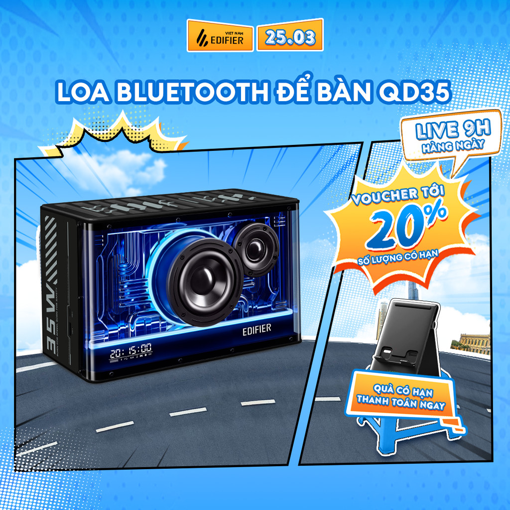 Loa Bluetooth Để Bàn EDIFIER QD35 | Công Suất 40W | Bluetooth 5.3 | Hi-Res Audio | Công Nghệ Sạc GaN | Bảo Hành 15 Tháng