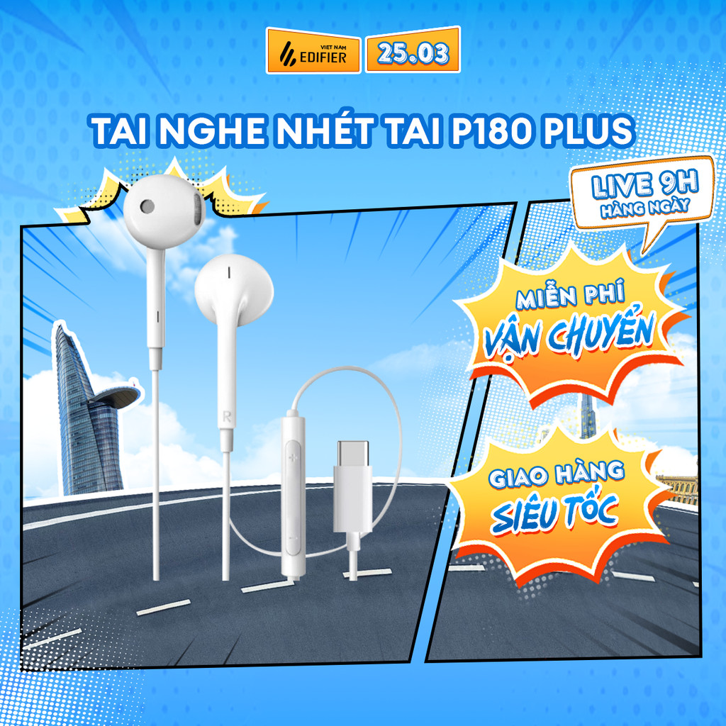 Tai Nghe Có Dây Nhét Tai Nhỏ Gọn EDIFIER P180 PLUS/P230 - 3 Nút Điều Khiển - Kết Nối 3.5mm/Type-C - 15 Tháng Bảo Hành