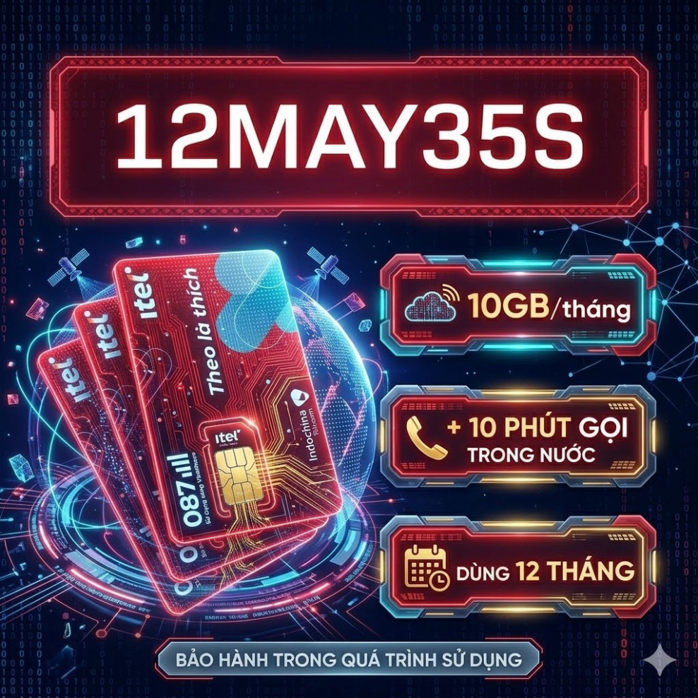 Sim data VINA 6 & 12 tháng - Itel MAY35S - 10GB/tháng, 10p gọi nội mạng & ngoại mạng - SIMCORE