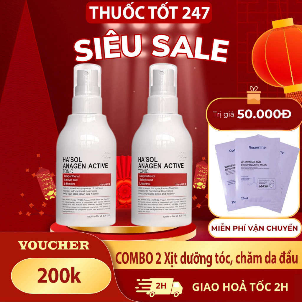 [x HASOL] COMBO 2 Xịt dưỡng tóc, chăm da đầu, hỗ trợ tóc chắc khỏe Ha sol Anagen Active Tonic 100ml 