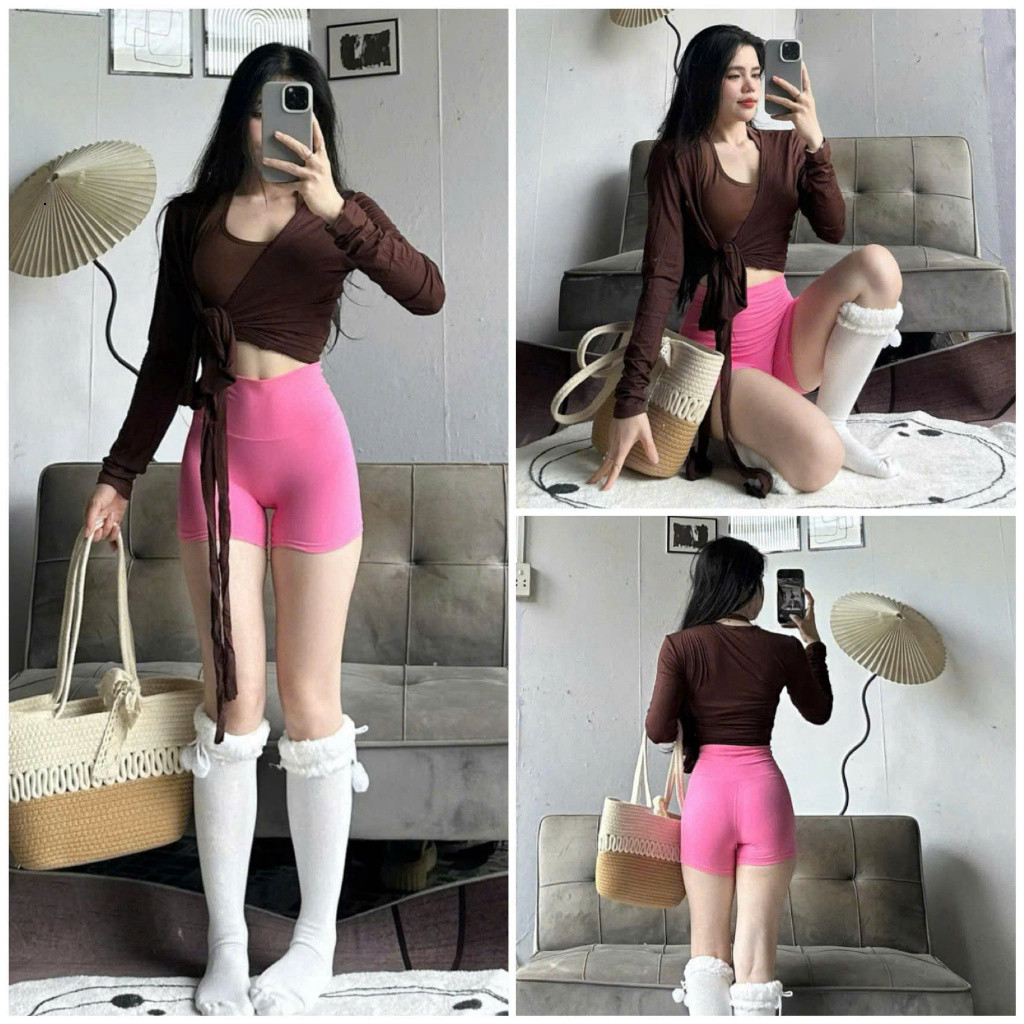 Áo Thun Nữ QC Quấn Chéo Dài Tay Cổ V Màu Trơn SlimFit Tập Gym-Yoga-Aerobic-Chạy bộ GYMMY