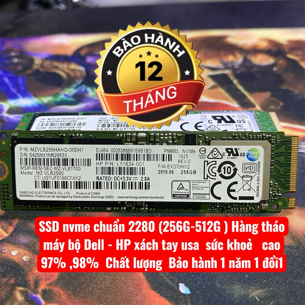 ổ cứng ssd Nvme  256Gb-512G chuẩn 2230,2242, 2280 Hàng tháo máy (bảo hành 12 tháng )