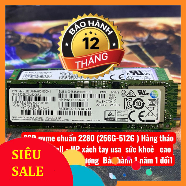 ổ cứng ssd Nvme  256Gb-512G chuẩn 2230,2242, 2280 Hàng tháo máy (bảo hành 12 tháng )