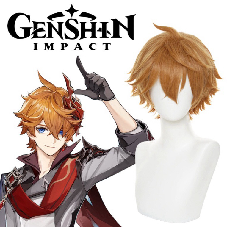 [Sẵn] Wig/tóc giả cosplay Tartaglia Childe - Genshin Impact màu cam vàng [Miu Cosplay 01]