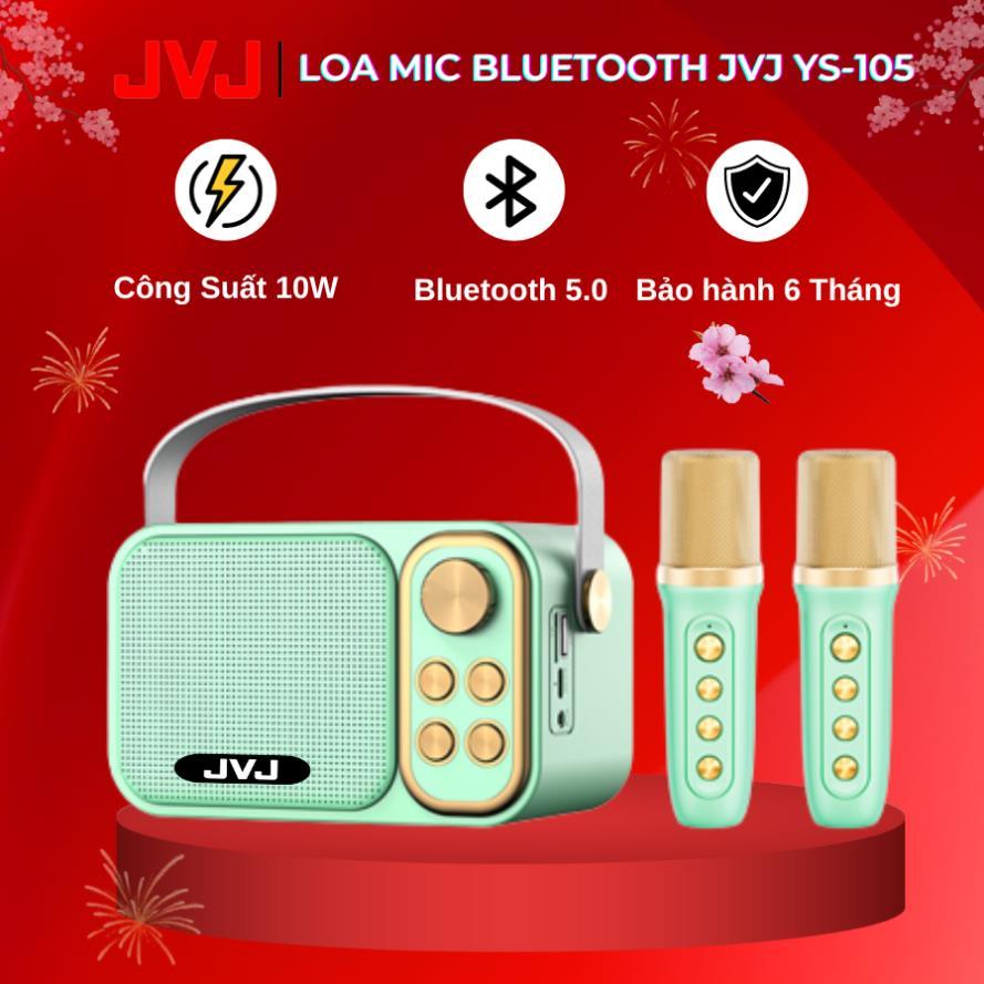Loa bluetooth mini karaoke JVJ YS-105 Không dây, kèm 2 mic hát công suất 10W, Nghe nhạc từ thẻ nhớ, 