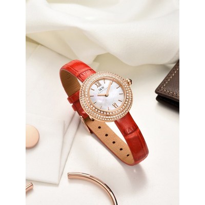 Đồng Hồ Nữ chính hãng I&W Carnival 3008L-D2 Kính sapphire,Chống nước 30m ,máy điện tử (Pin),mặt xanh lá đính đá dây da