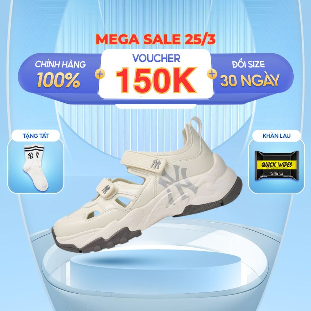 Giày MLB Chunky bigball mask lux NY bạc chính hãng, giày thể thao mlb Chunky Sandal Authentic (BMLT)