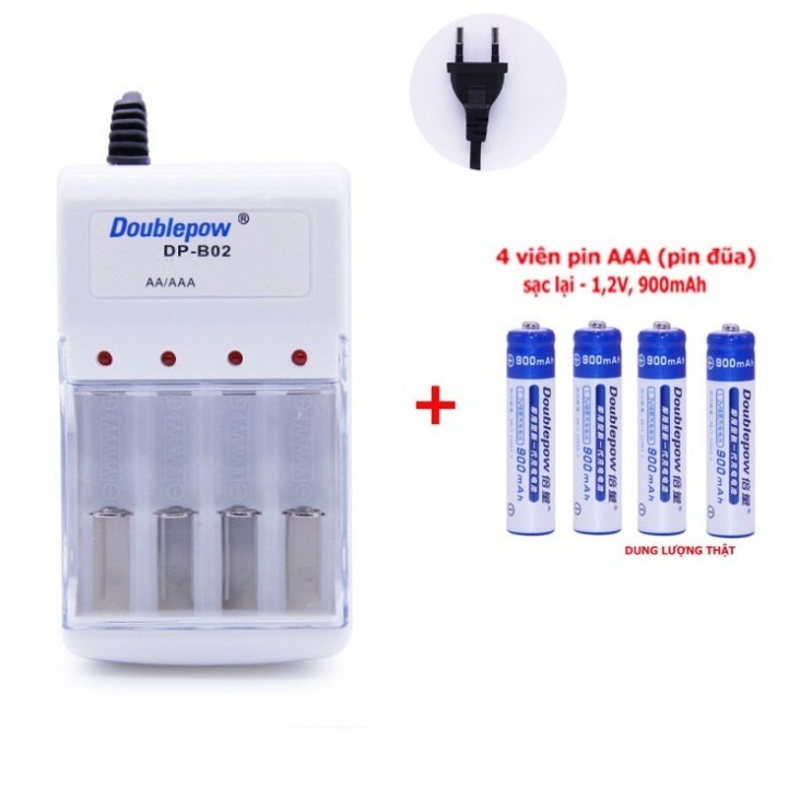 [HCM]Combo sạc DP-B02 và 4 pin sạc AAA Doublepow 900mAh Cam Kết Dung Lượng Thật