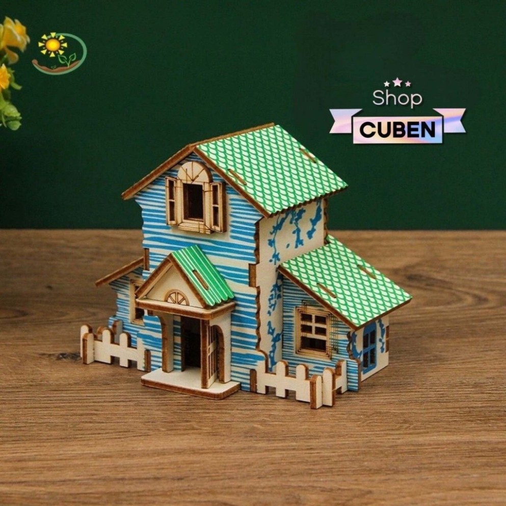 Mô hình Mini Cottage House cắt laser- đồ chơi lắp ráp 3D gỗ