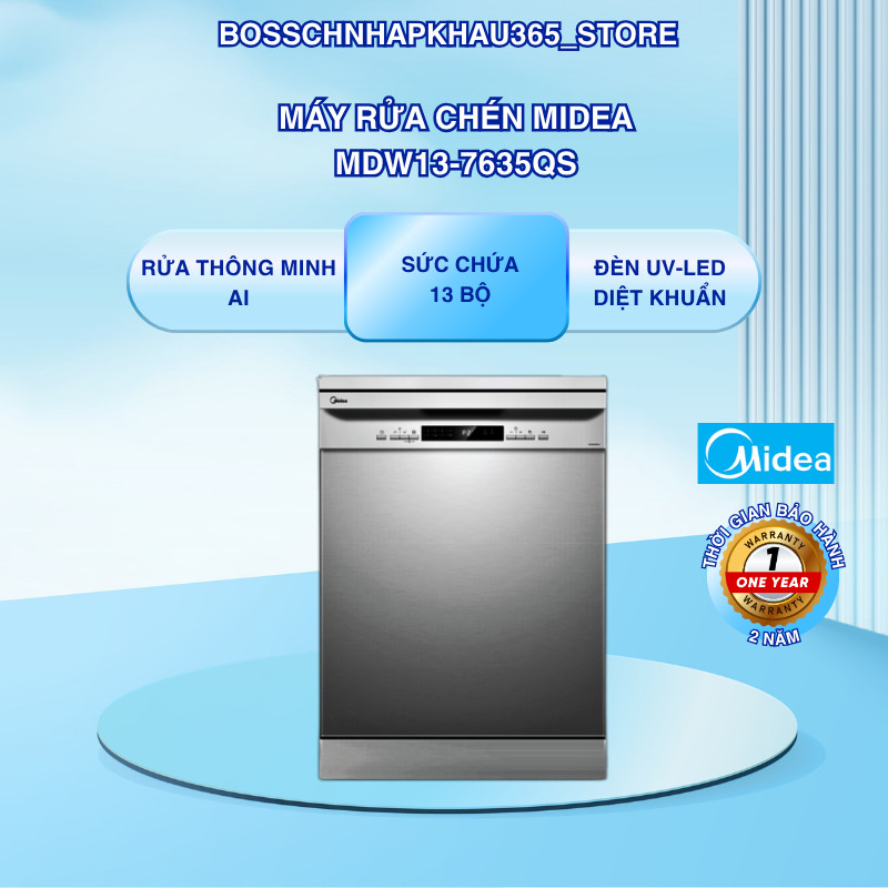 Máy Rửa Bát Midea MDW13-7635QS – Sức Chứa 13 Bộ – Công Nghệ Sấy Nhiệt Turbo Hiện Đại – Bossch365