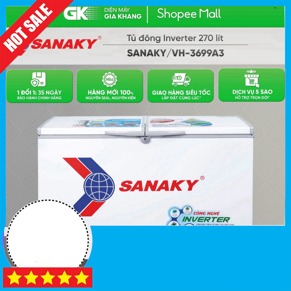 IB shop đặt Tủ Đông Sanaky Inverter 270L 1Ngăn VH-3699A3 Tương Tác Nhẹ Nắng GIAO TOÀN QUỐC.