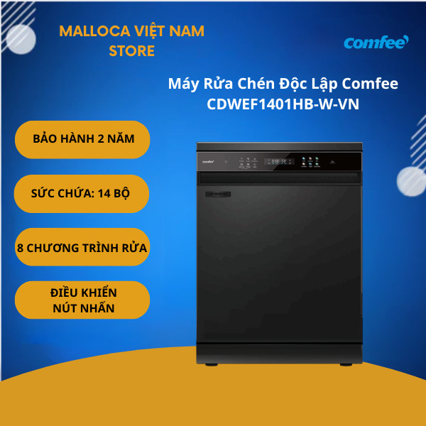 Máy Rửa Chén Comfee CDWEF1401HB-W-VN – 14 Bộ – Công Nghệ Sấy Nhiệt Thông Minh