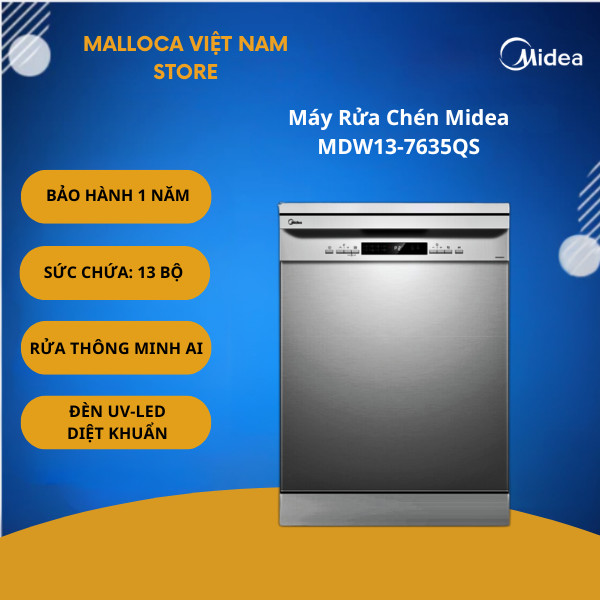 Máy Rửa Bát Midea MDW13-7635QS – 13 Bộ – Sấy UV – 9 Chương Trình Rửa Tiện Lợi
