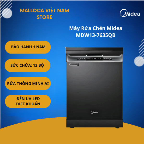 Máy Rửa Bát Midea MDW13-7635QB – 13 Bộ – Sấy UV – 9 Chương Trình Rửa Tiện Lợi