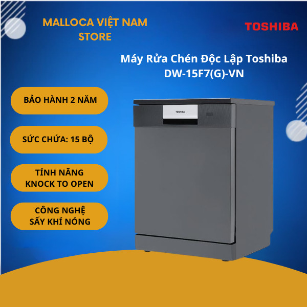Máy Rửa Chén Độc Lập Toshiba DW-15F7(G)-VN – 15 Bộ – Kết Nối TSmartLife – Điều Khiển Từ Xa Tiện Lợi