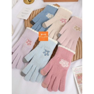 GT50 Găng tay len nữ lông cừu mềm mại dày ấm họa tiết in Hoa găng tay mùa đông BULL.SHOP