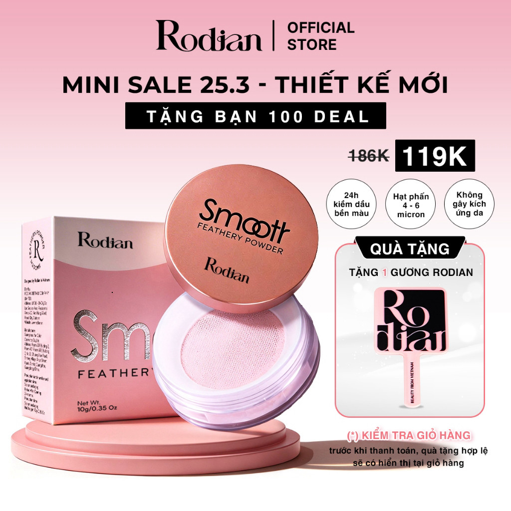 Phấn Phủ Kiềm Dầu Rodian Smooth Feathery Powder Chống Nước Và Che Phủ Bóng Dầu Cho Mặt 10g