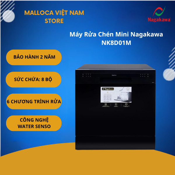 Máy Rửa Bát 8 Bộ Cao Cấp Nagakawa NK8D01M – Giá Xếp Bát Đĩa Theo Tiêu Chuẩn Người Châu Á