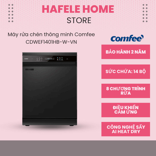 Máy Rửa Chén Độc Lập Comfee CDWEF1401HB-W-VN – Sức Chứa 14 Bộ – Vòi Phun 360 Độ Làm Sạch Đa Hướng