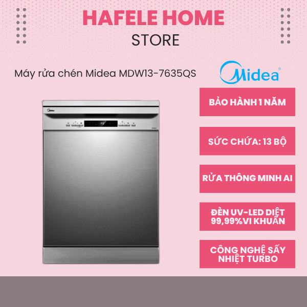 Máy Rửa Bát Midea MDW13-7635QS – 13 Bộ – Tự Động Nhận Diện Vết Bẩn – Tối Ưu Hiệu Quả Làm Sạch