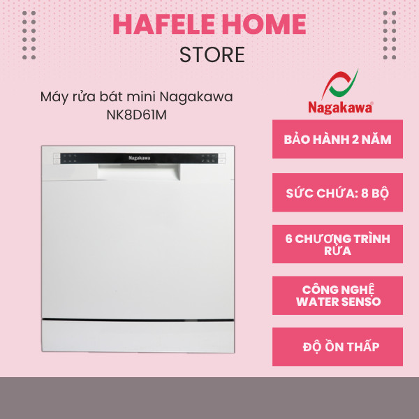 Máy Rửa Bát Mini Nagakawa NK8D61M – Sức Chứa 8 Bộ – Độ Ồn Thấp – Vận Hành Siêu Êm