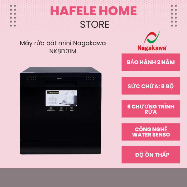 Máy Rửa Bát Cao Cấp Nagakawa NK8D01M – Sức Chứa 8 Bộ – Độ Ồn Thấp – Vận Hành Siêu Êm