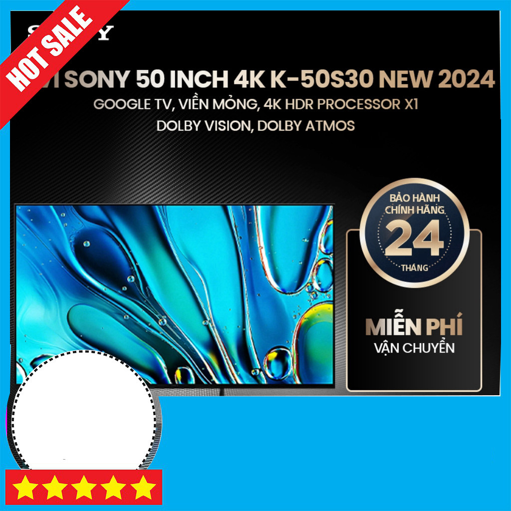 IB đặt hàng  - Tivi Sony 50 inch K-50S30 New 4K X1 HDR 2024, Giờ Screen Google TV, Cứng Mỏng, Dolby 