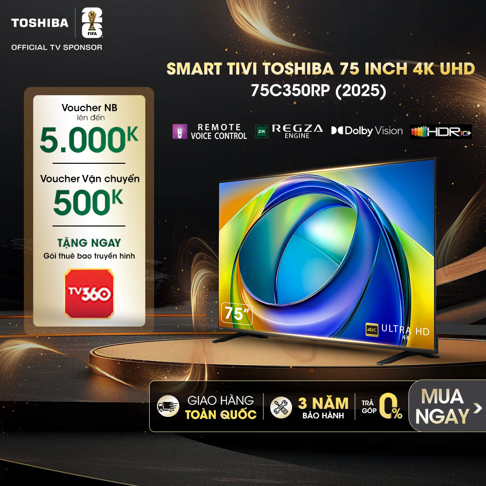 Smart Tivi Toshiba 75 inch 4K UHD 75C350RP, Loa 36W, Miễn Phí Vận Chuyển