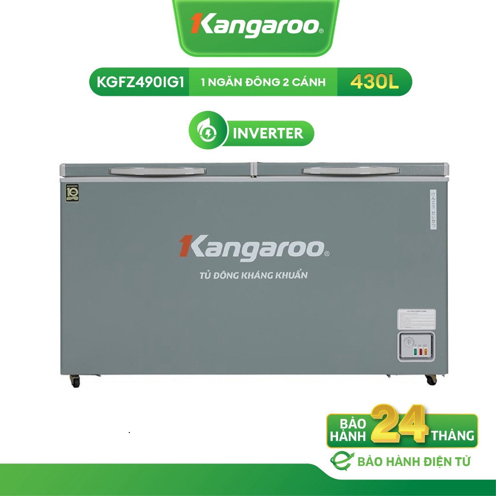 Tủ đông  Inverter  Kangaroo kháng khuẩn 430 lít thiết kế 1 ngăn 2 cánh KGFZ490IG1
