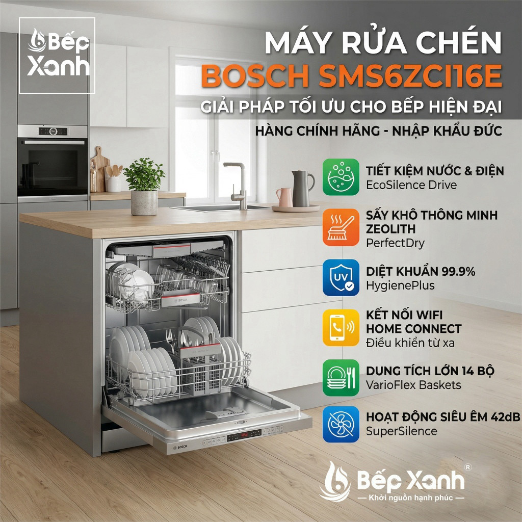 [NHẬP KHẨU ĐỨC] - Máy rửa bát Bosch SMS6ZCI16E / SMS6ZCI00P - Sấy Zeolith hoàn hảo, Made In Germany
