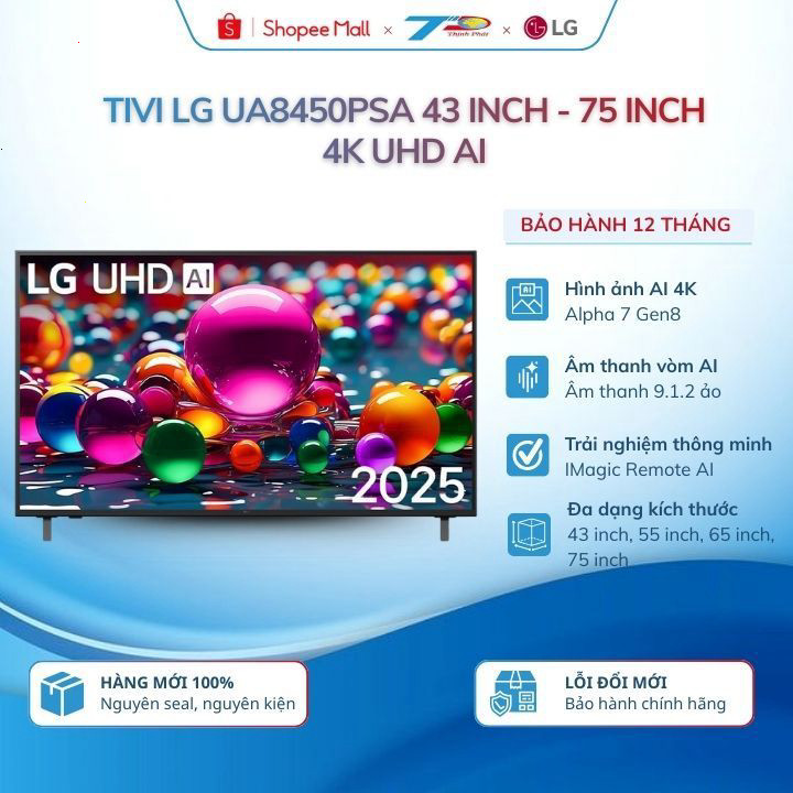 Tivi LG 43UA8450PSA, 55UA8450PSA, 65UA8450PSA, 50UA8450PSA Smart 4K UHD AI|BH chính hãng 12 tháng