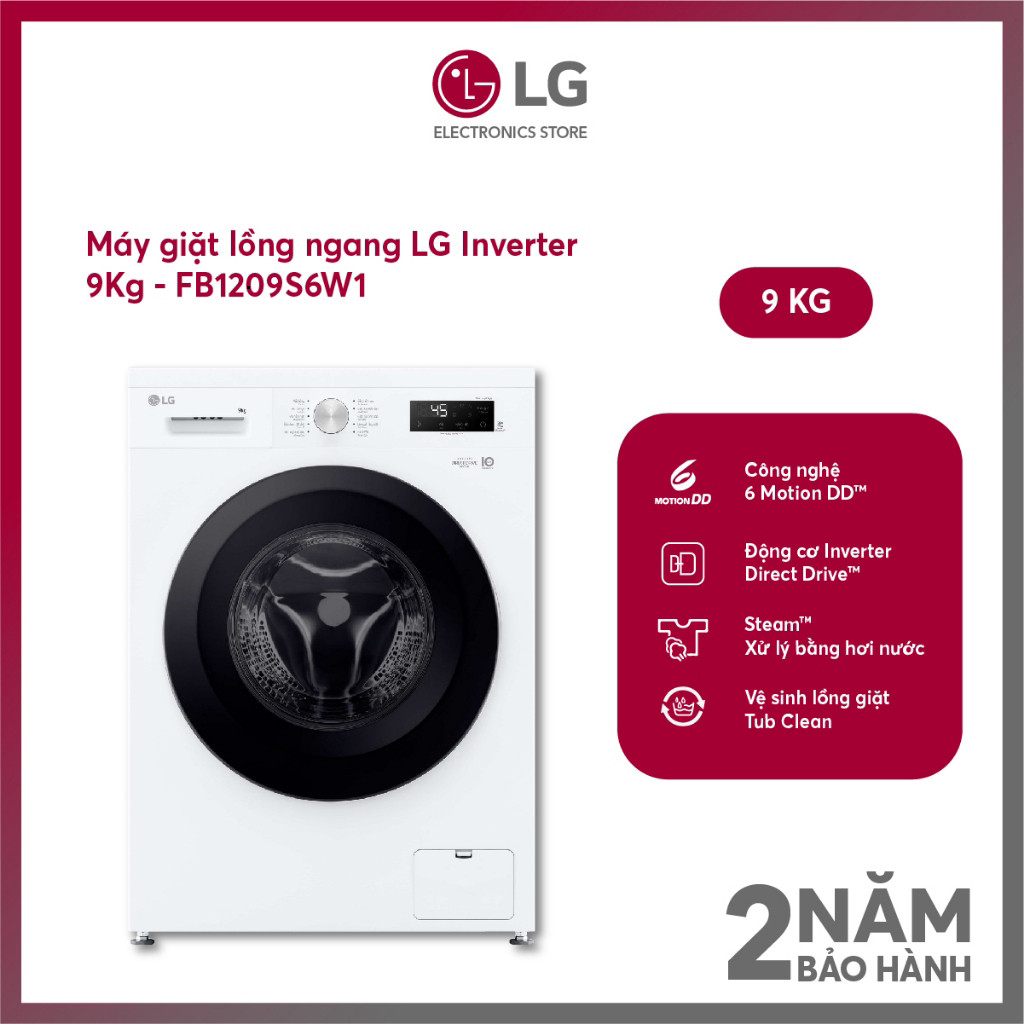 [Shopee - Lắp đặt 0Đ HN HCM] Máy giặt LG Inverter 9Kg FB1209S6W1 - Shopee Giao toàn quốc+chỉ lắp HN 