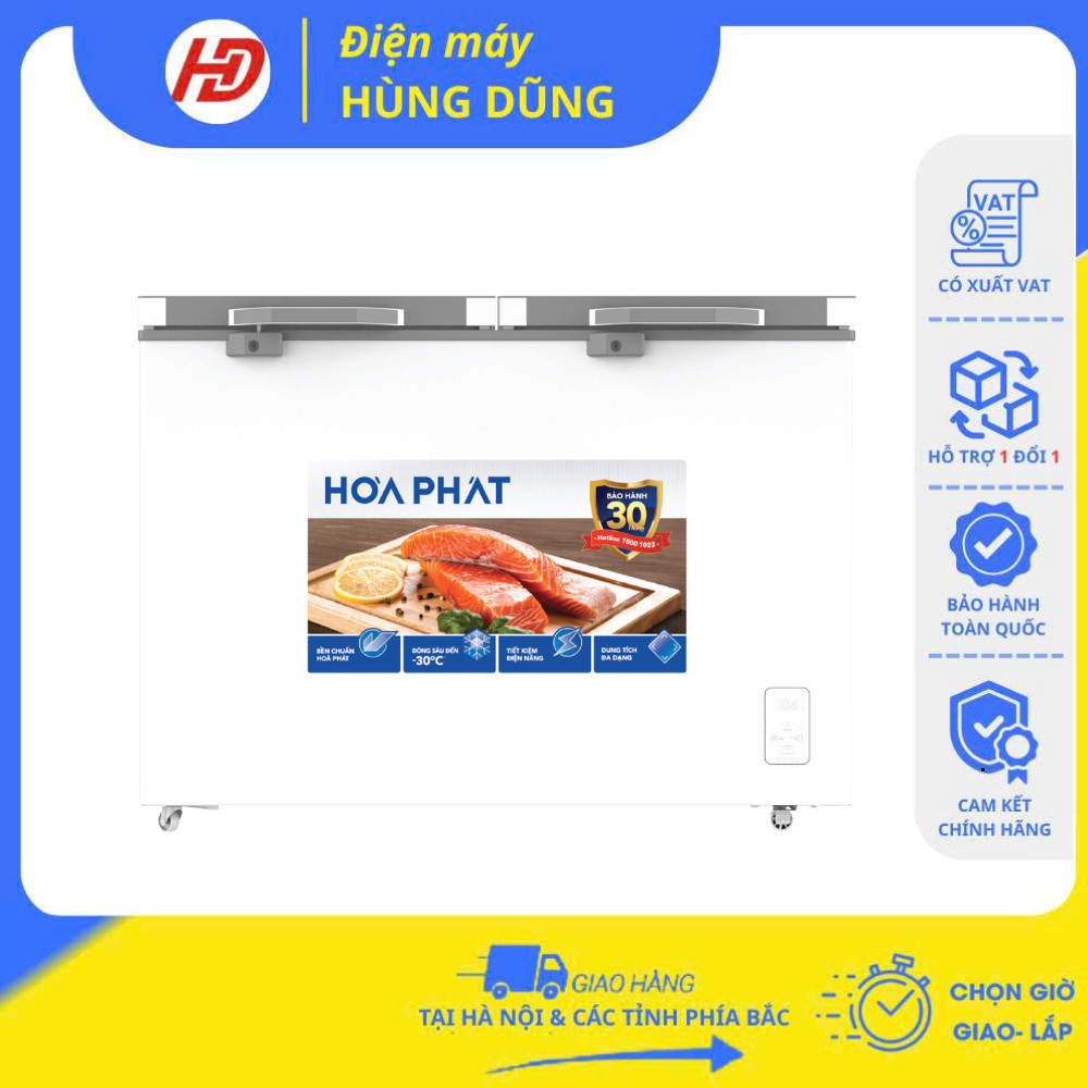 [ SHIP HỎA TỐC TẠI HN ] Tủ đông Hòa Phát HPF AD6352.T1 / HPF AD6352 1 ngăn đông 2 cánh kính cường lự