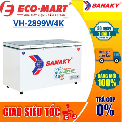 Tủ đông Sanaky VH-2899W4K 220L mặt kính 2 chế độ Inverter ( xám ) ( Tặng giao lắp đặt miễn phí)