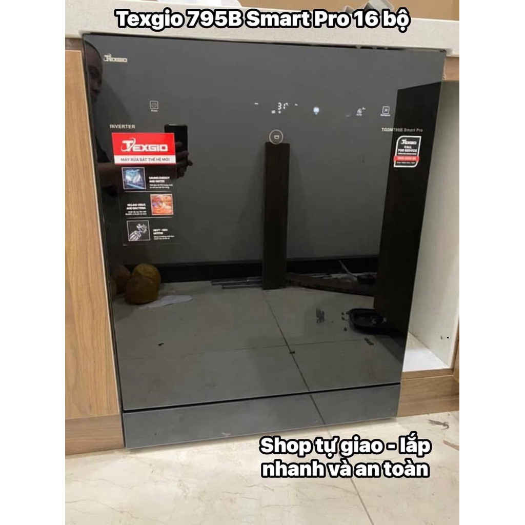 Máy rửa bát Texgio 795B Smart Pro - Máy rửa chén bát 16 bộ 3 giàn, Sấy khí nóng, Tự động mở cửa, Bảo