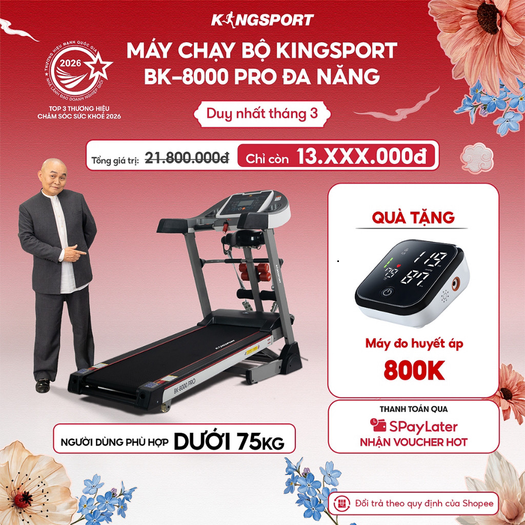 [LIVE] Máy chạy bộ KINGSPORT BK-8000 Pro đa năng, tốc độ tối đa 14km/h, kèm đai massage