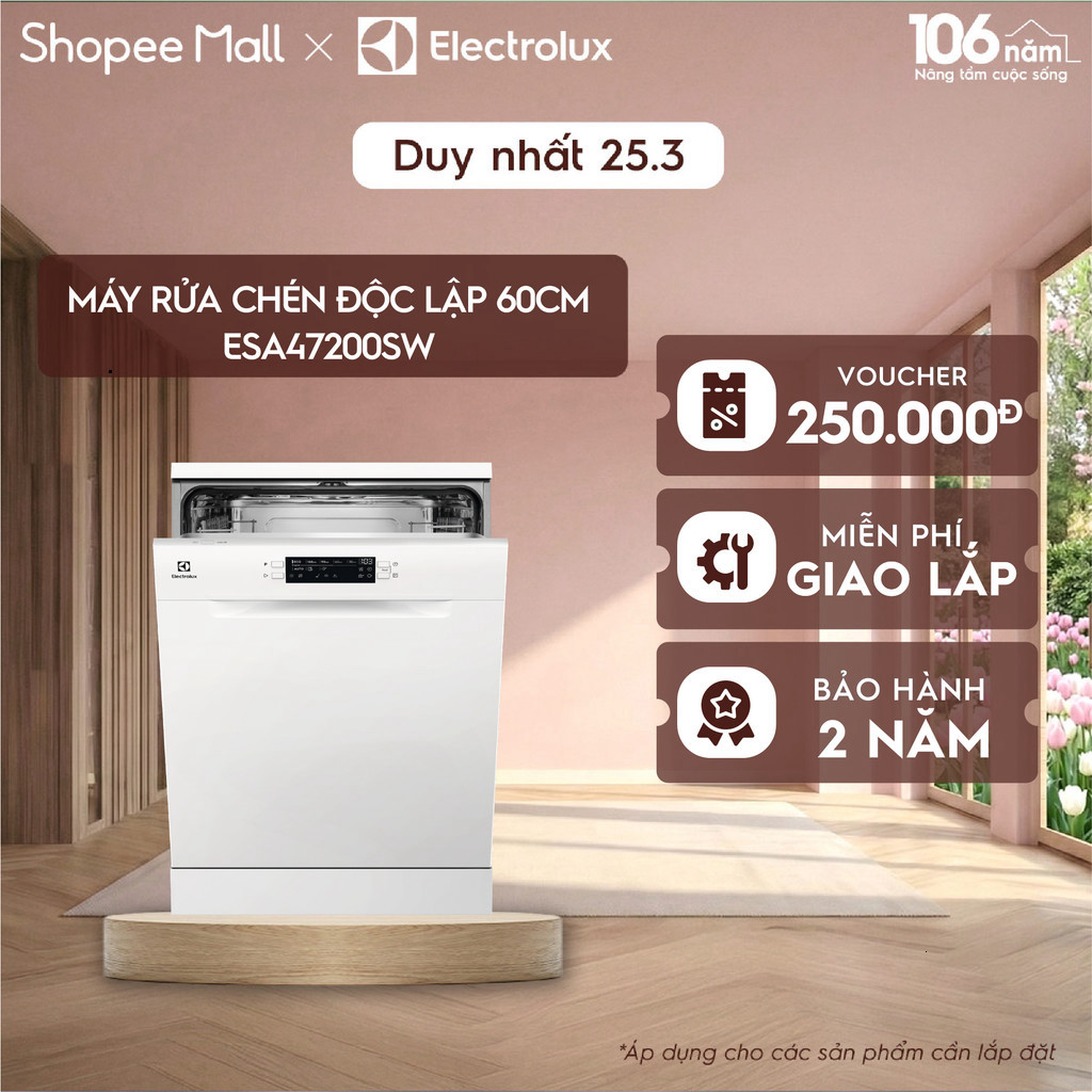 Free giao lắp - Máy rửa chén độc lập Electrolux 60 cm UltimateCare 300 cho 13 bộ chén đĩa ESA47200SW