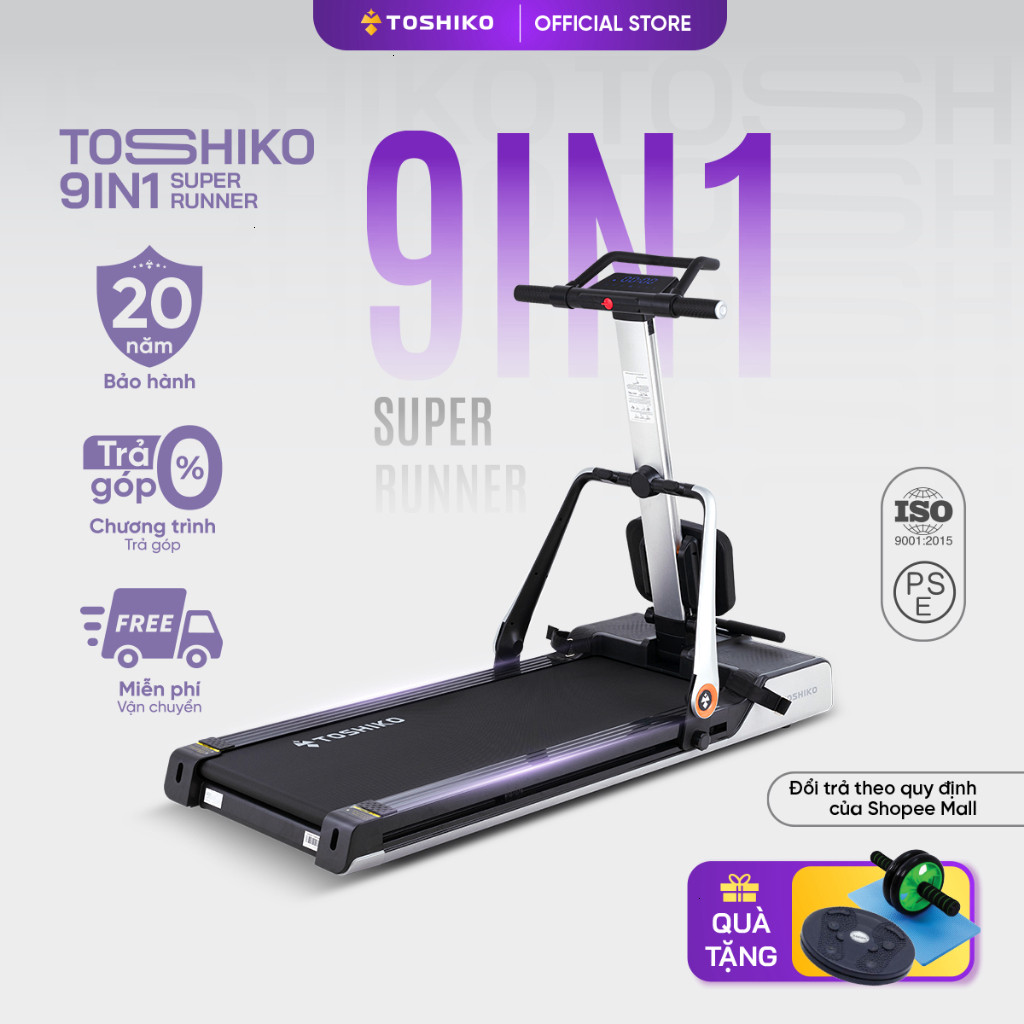 Máy chạy bộ đa năng Toshiko 9in1 Super Runner kết hợp 9 chức năng tập luyện giúp nâng cao thể lực tạ