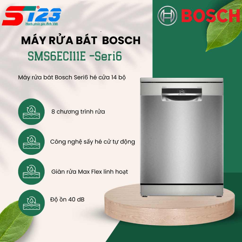 Máy Rửa Bát Bosch Seri6 SMS6ECI11E Điều Khiển Âm Cánh Thiết Kế Giống Seri8