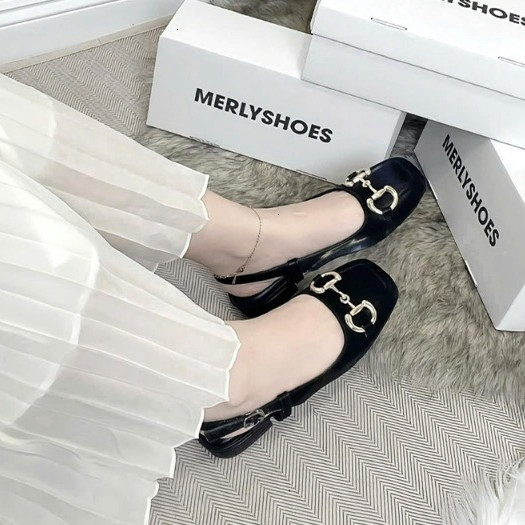 Giày Bít Merly 1585-2P Đen Đế Vuông 2cm Khóa GC Sang Trọng Bigsize 35-43