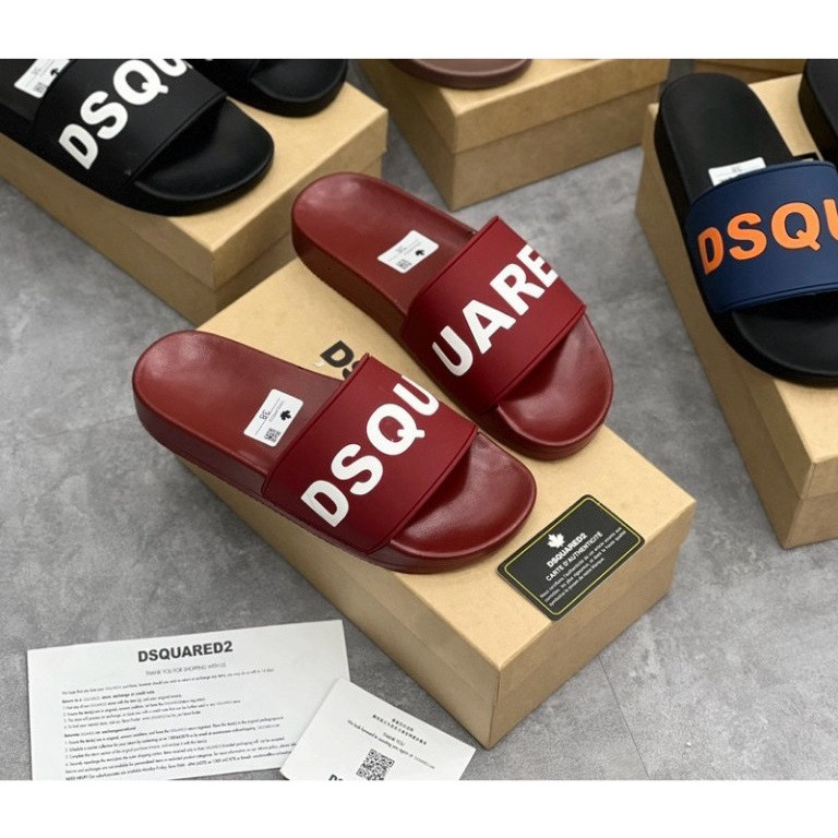 Dép quai ngang DSQUARED2 đỏ mận, dép DSQ ICON, dép boy phố đế cứng êm chân, size 37 - 43