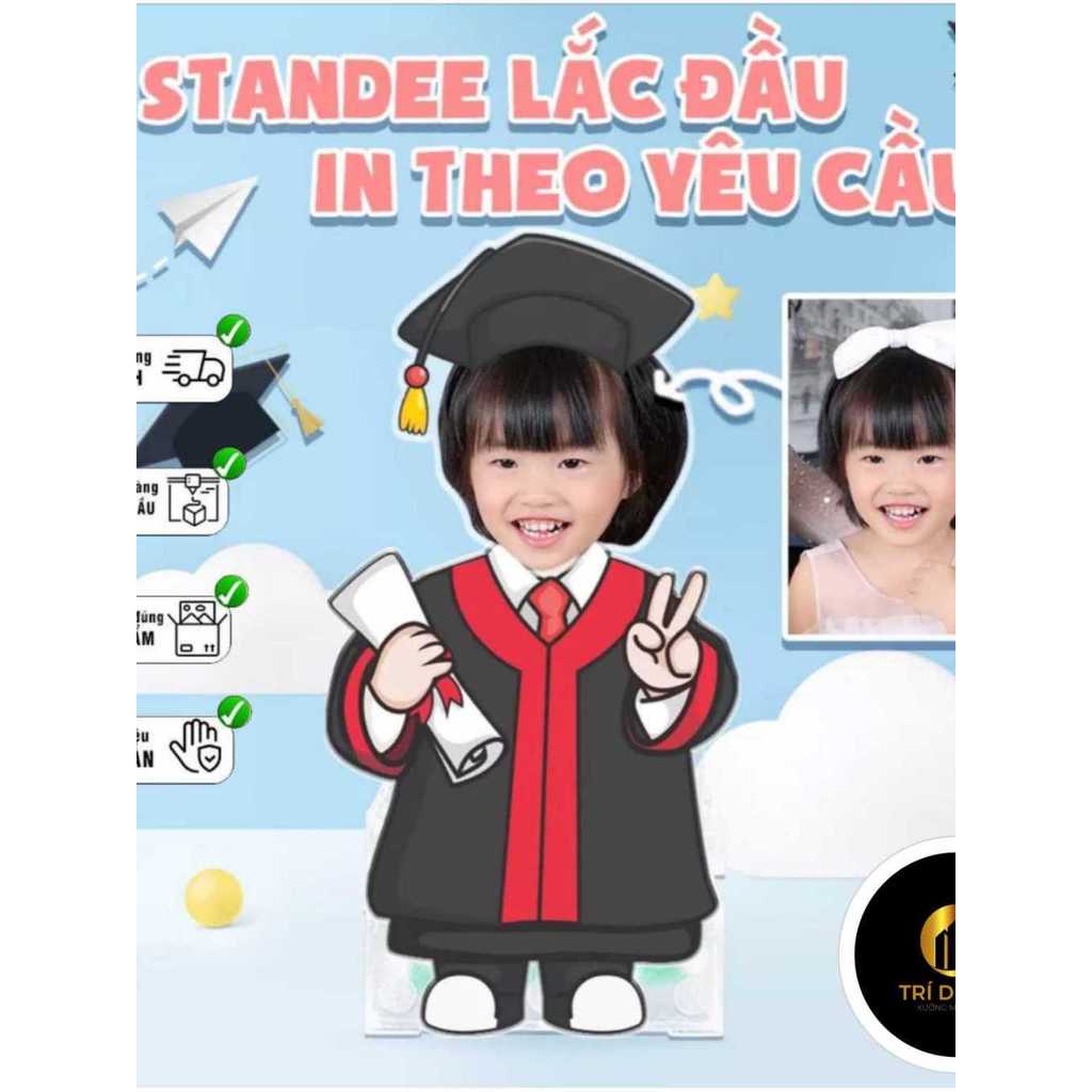 Mô hình standee lắc đầu ghép mặt học sinh tốt nghiệp chụp kỷ yếu in theo yêu cầu, mô hình chạy pin t