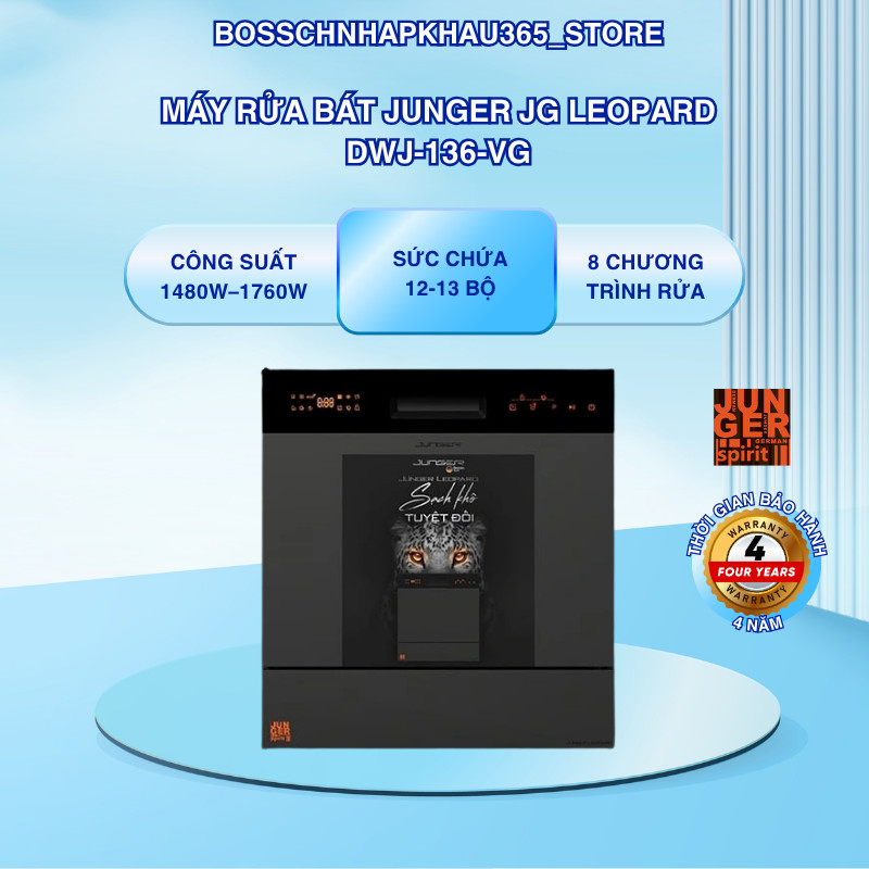 Máy Rửa Bát Junger JG Leopard DWJ-136-VG – 12~13 Bộ – Khử Mùi Bằng Gió Tươi Đối Lưu – Bossch365