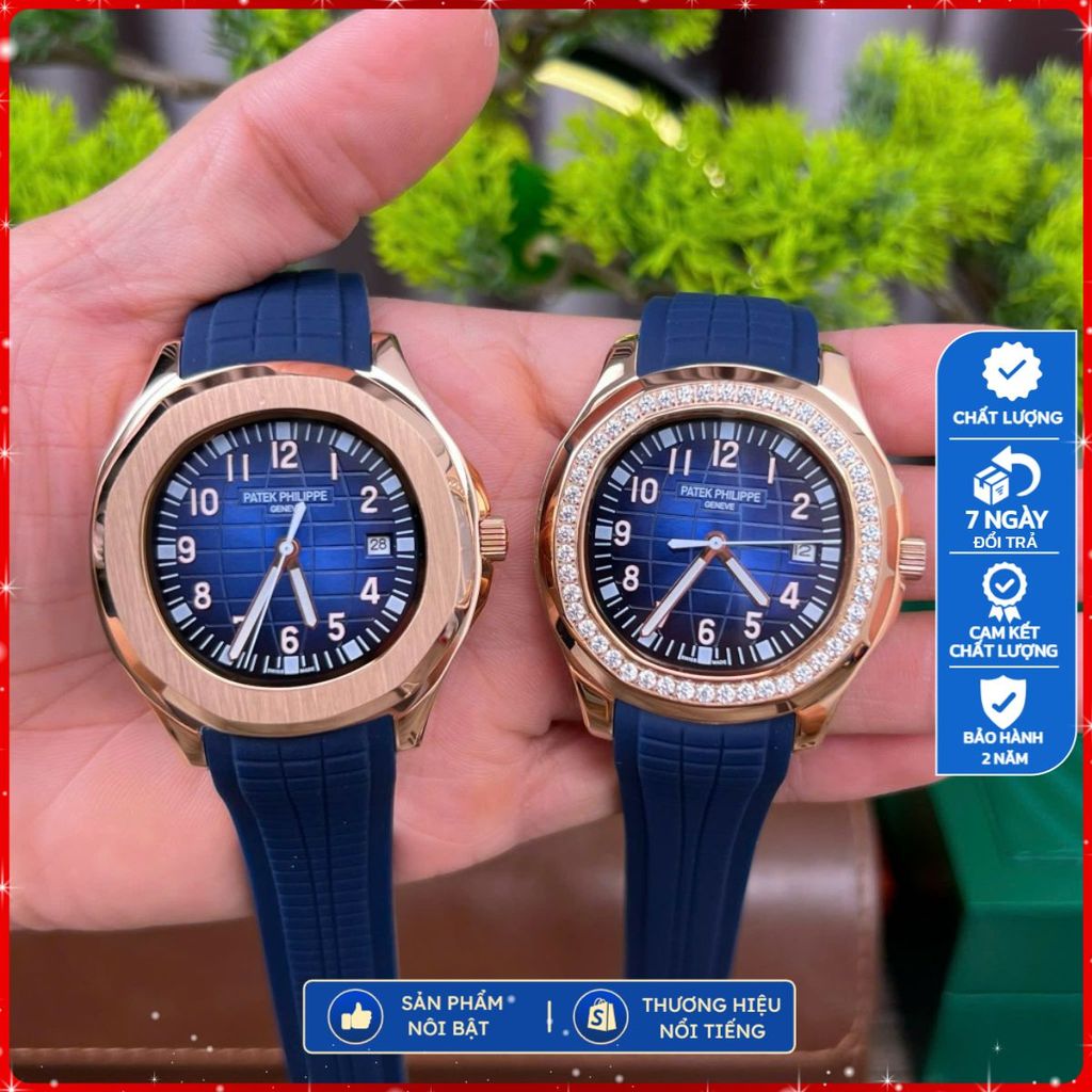 Đồng hồ Nam PT Aqua máy cơ Automatic mẫu xanh viền vàng dây cao su size 41mm-42mm