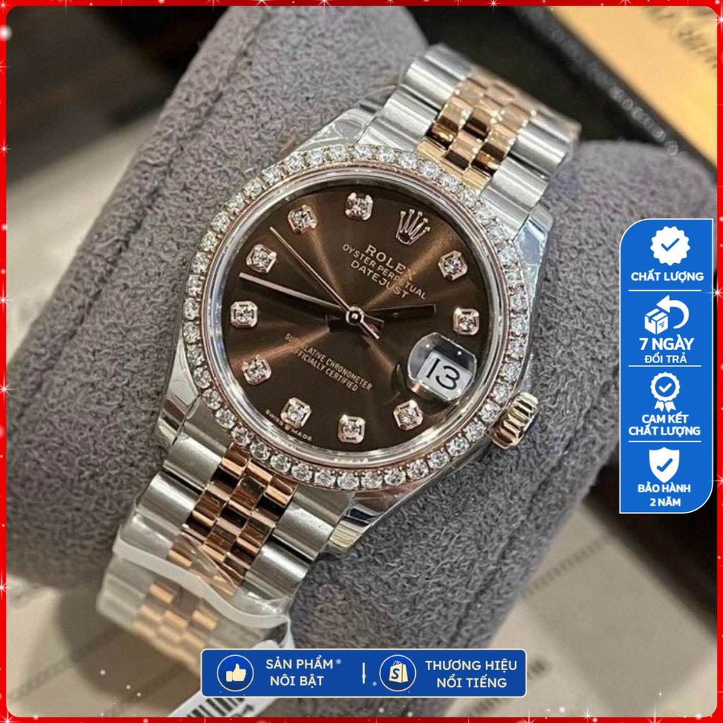 [TẶNG HỘP] Đồng hồ Nữ ROLEX Lady Oyster Perpetual Date Just chocolate N- Thép 904L- Size 31mm