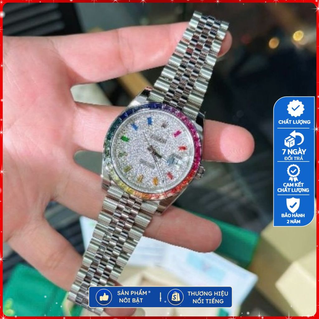 Đồng Hồ Nam Rolex DateJust 41mm Full Moisanite kết hợp với Benzel & Ruby