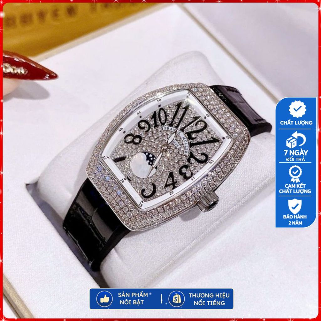 Đồng Hồ Nữ Franck Muller V32 đen trăng sao. máy quazt japan