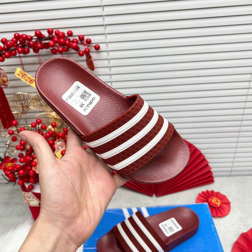 Dép Quai Ngang ADIDAS 3 Sọc Trăng Đen Nam Nữ Đế Cao Su Đúc